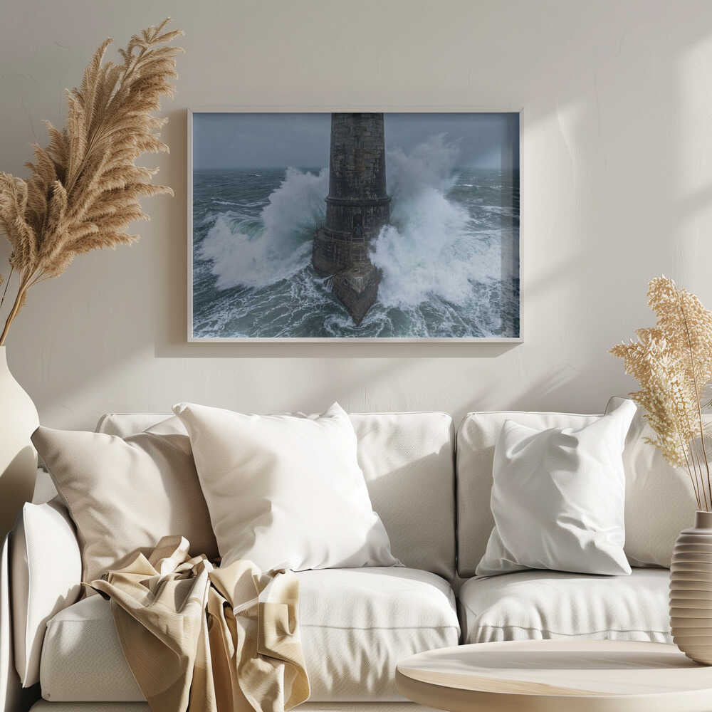 Lighthouse In Stormy Seas Poster