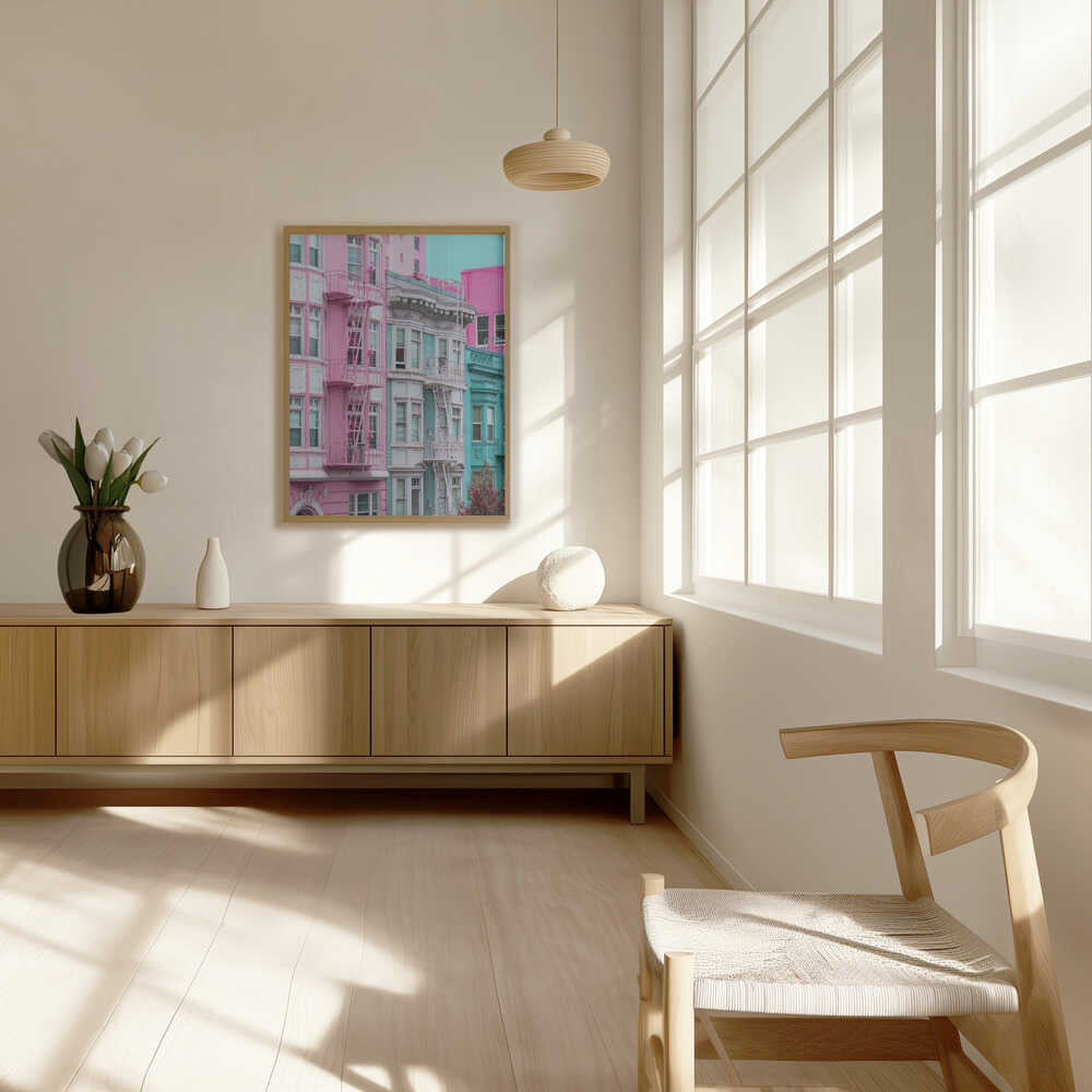 Pink and Blue Row Houses in San Francisco Poster