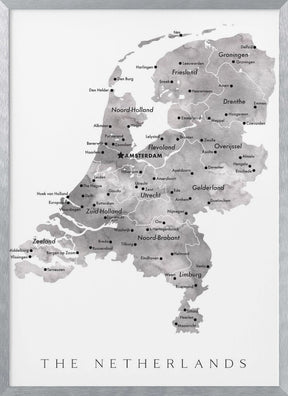 Gray map of the Netherlands Poster