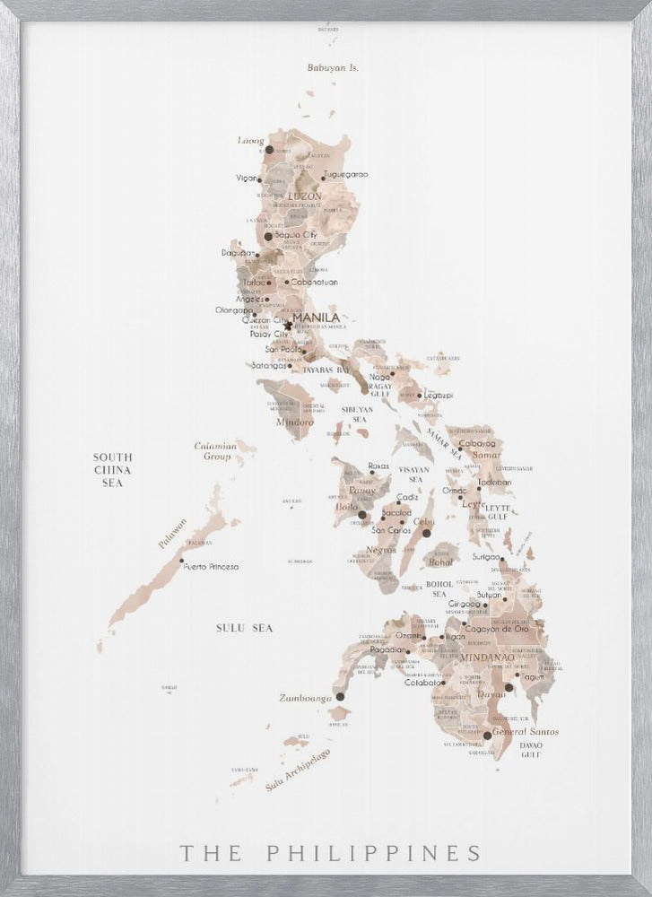 Taupe watercolor map of Philippines Poster