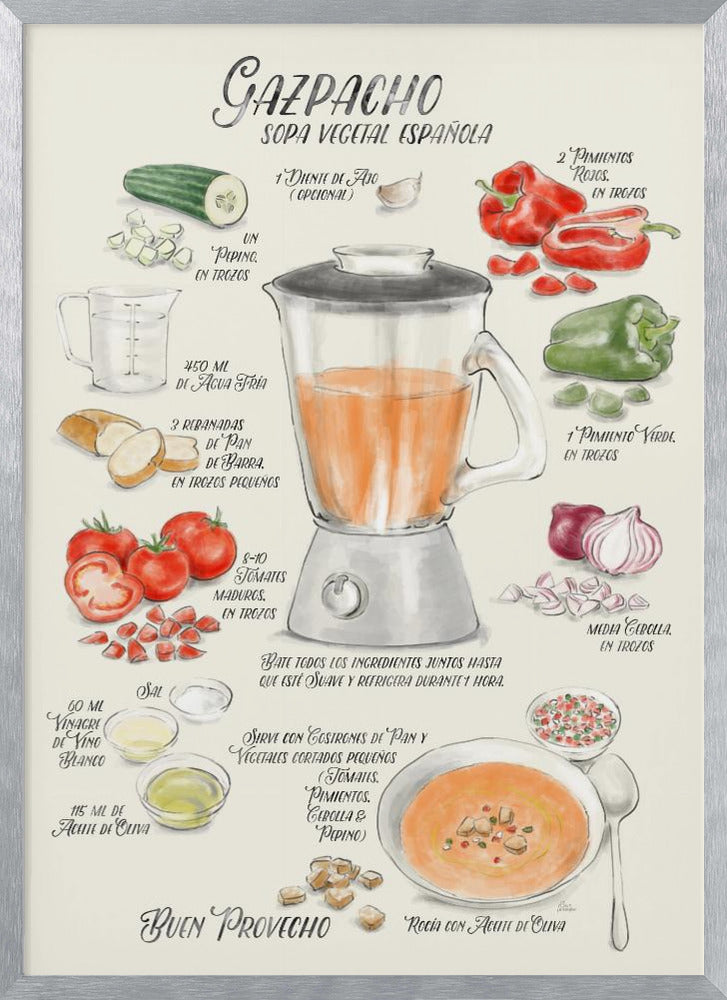 Gazpacho illustrated recipe in Spanish Poster