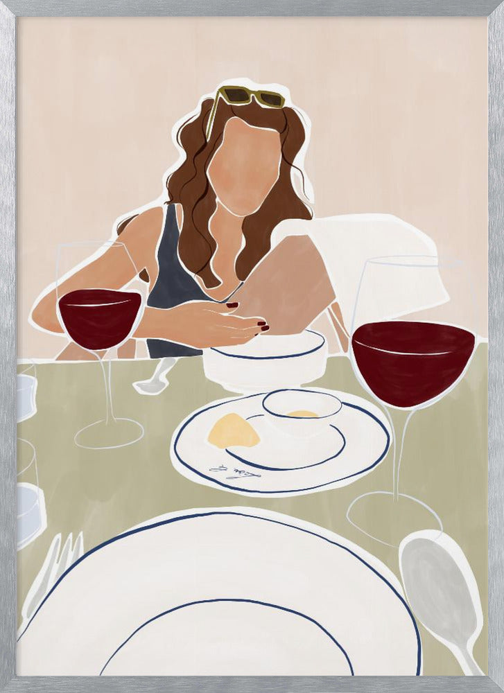 Woman Dining In a Restaurant Print By Ivy Green Illustrations Poster