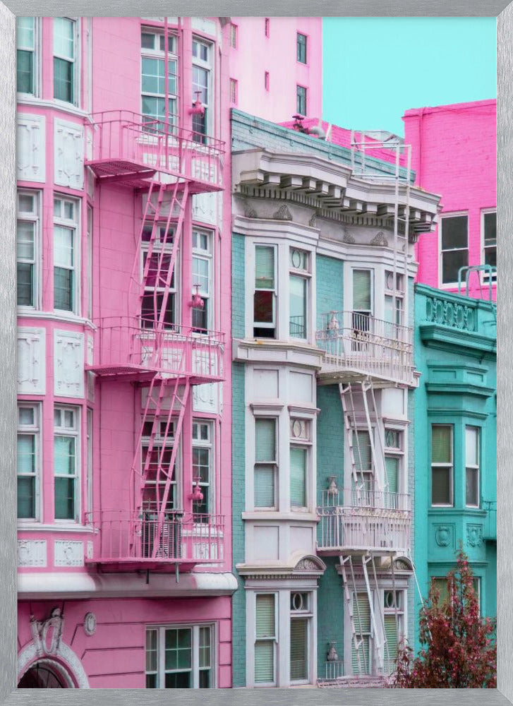 Pink and Blue Row Houses in San Francisco