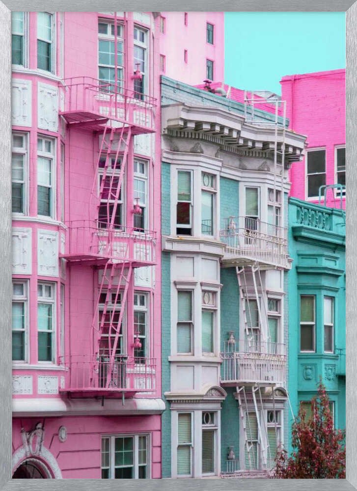 Pink and Blue Row Houses in San Francisco Poster