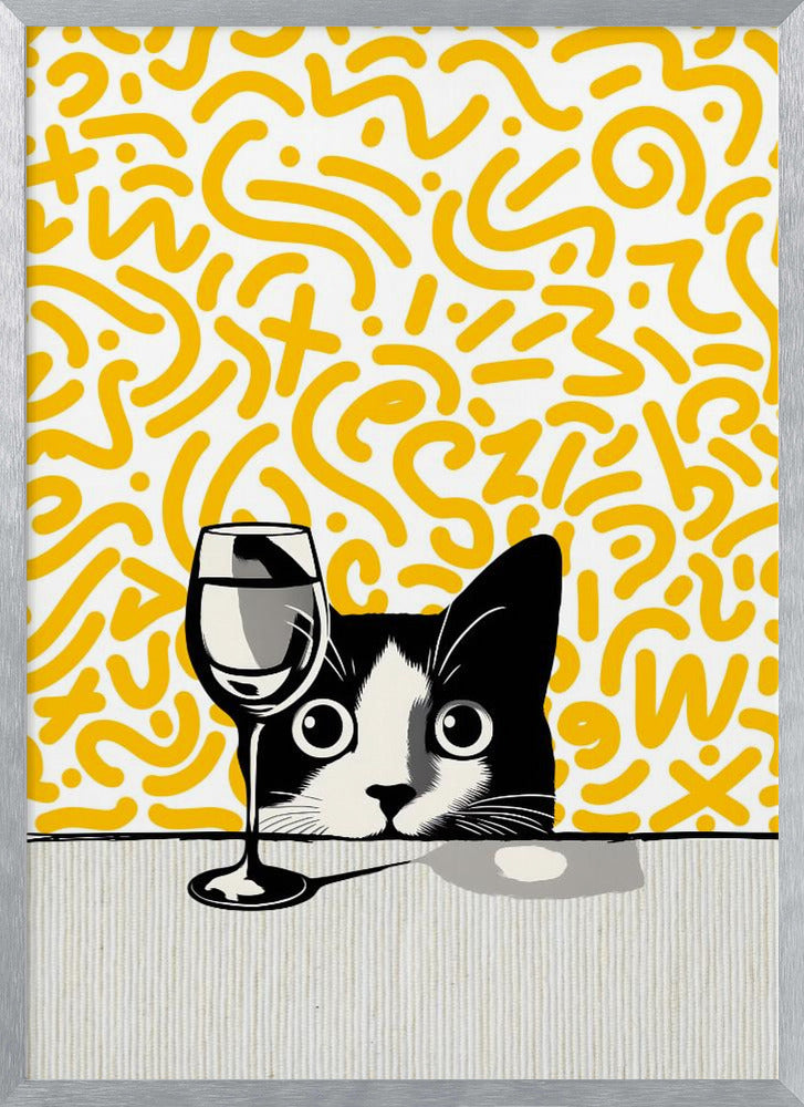 Cat and No Wine On Mustard Background Poster