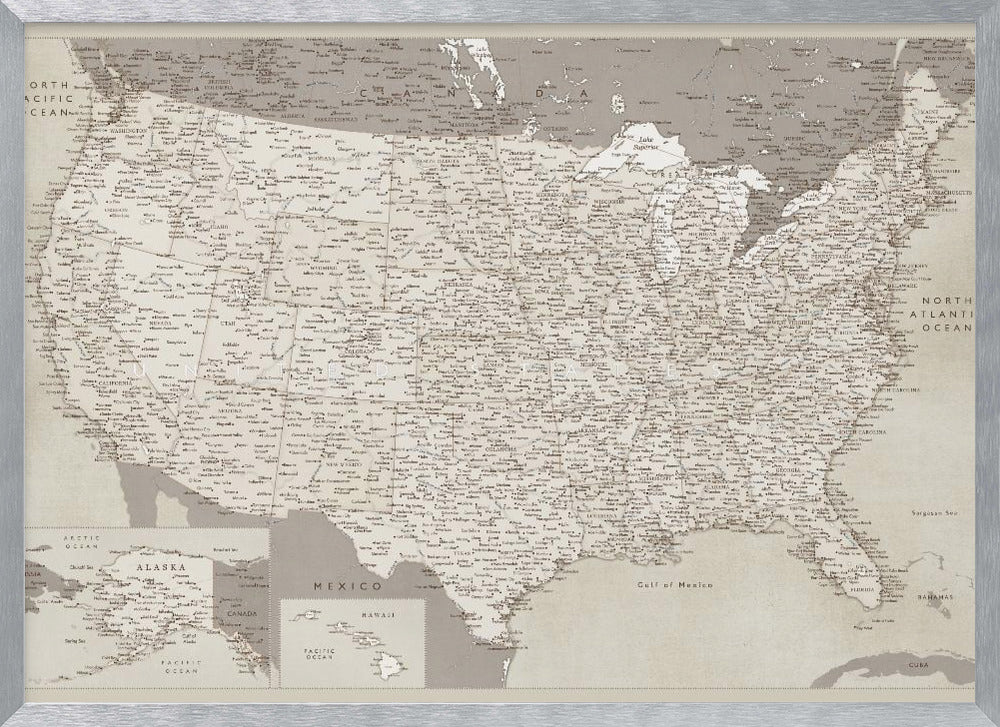 Highly detailed map of the United States, Gentry Poster