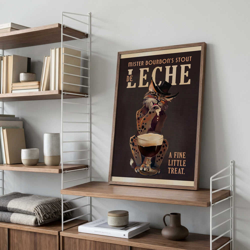 Bourbon De Leche Guinness Style Cat Art Poster