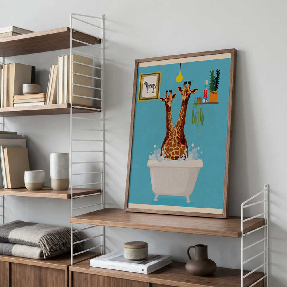 Giraffes In Bath Poster