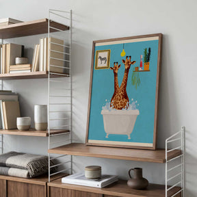 Giraffes In Bath Poster