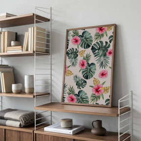 Monstera and Hibiscus Pattern Poster