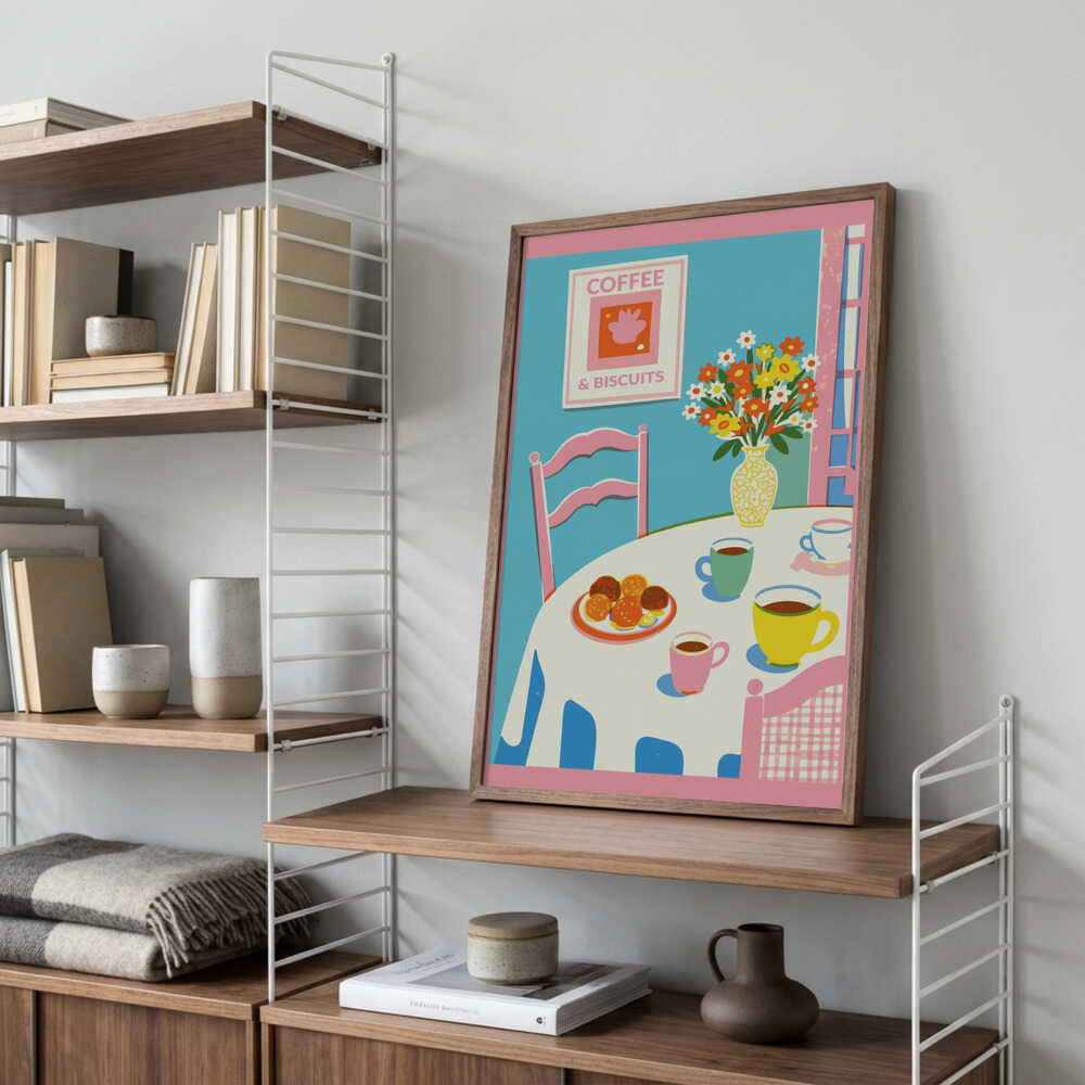 A2 Coffee and Flowers On Table 01.png Poster