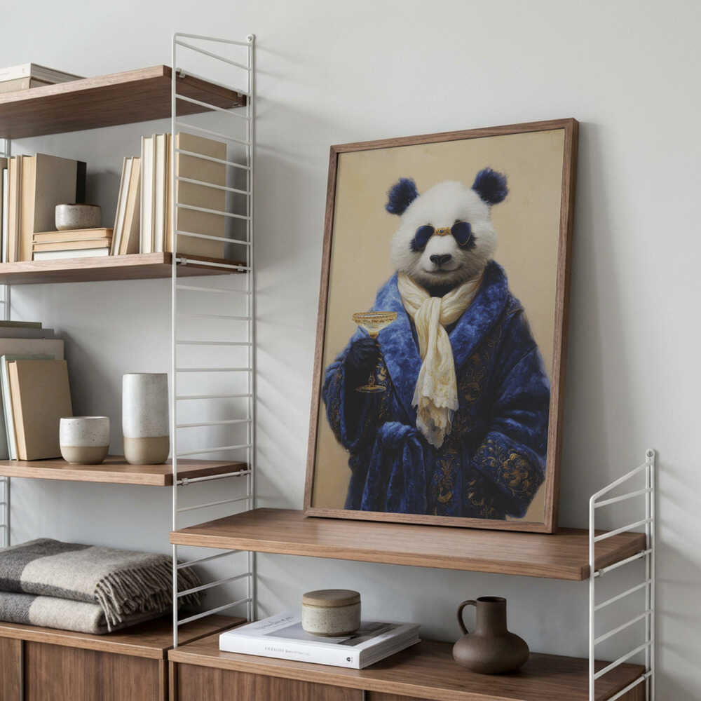 Panda In Blue Velvet Robe Poster