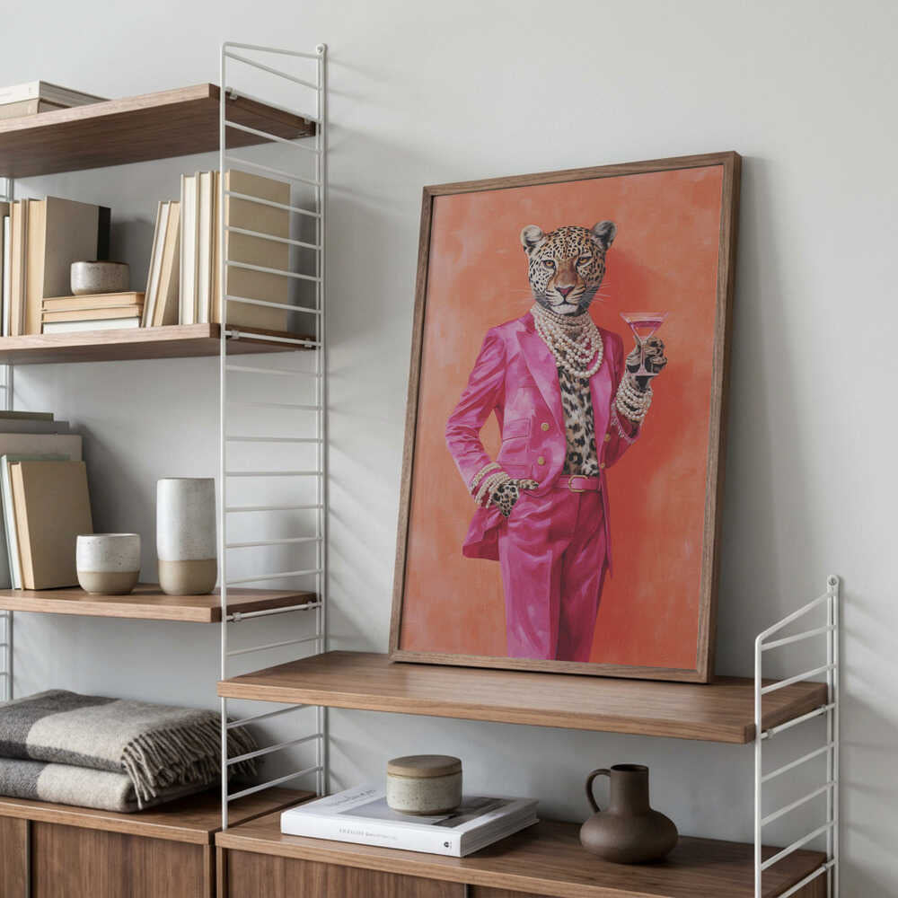 Leopard Dressed In Pink Satin Suit Poster