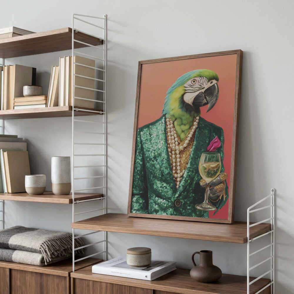 Parrot In Emerald Green Blazer Poster