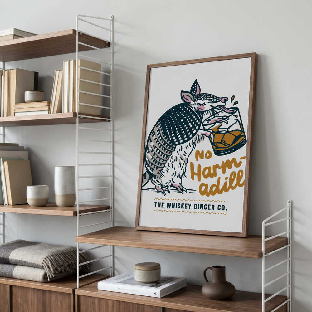 No Harmadillo Funny Armadillo Drinking Whiskey Poster
