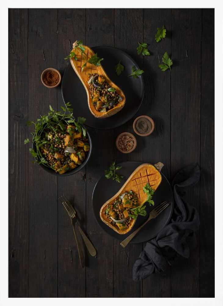 Roasted butternut and lentil salad Poster