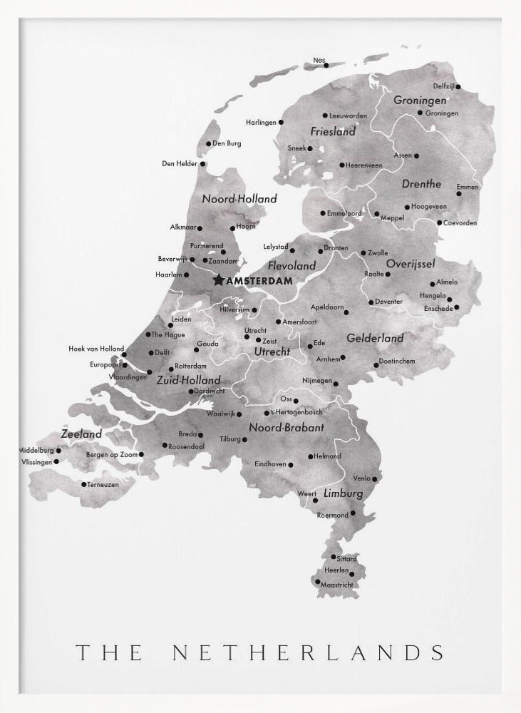 Gray map of the Netherlands Poster