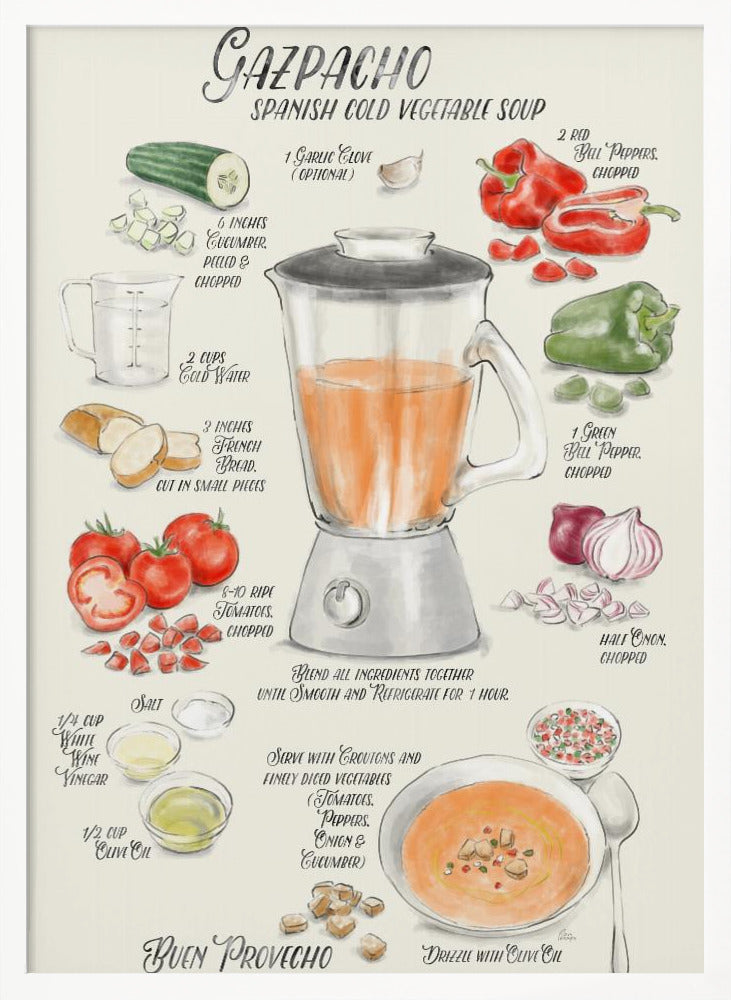 Gazpacho illustrated recipe in English Poster