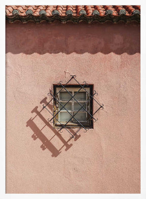 Rustic Pink Wall With A Vintage Window Poster