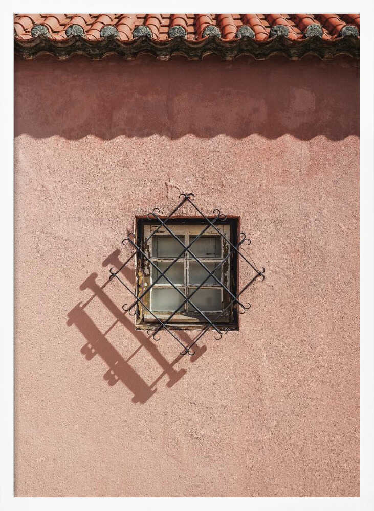 Rustic Pink Wall With A Vintage Window Poster