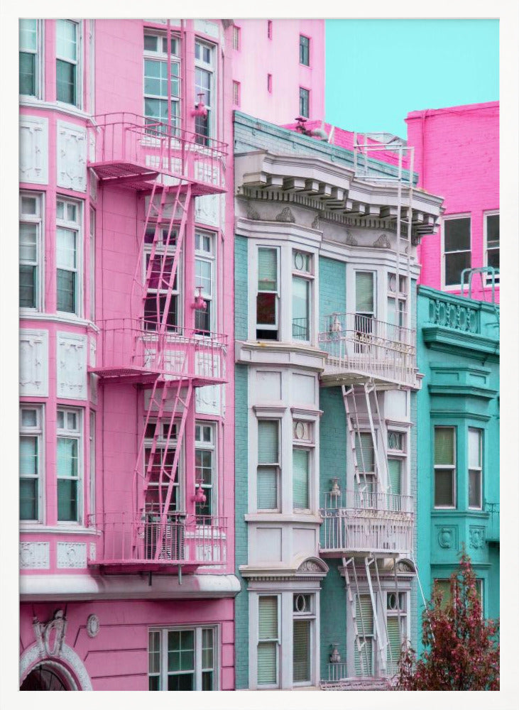 Pink and Blue Row Houses in San Francisco