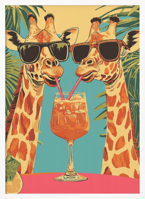 Giraffes Sharing a Drink Poster