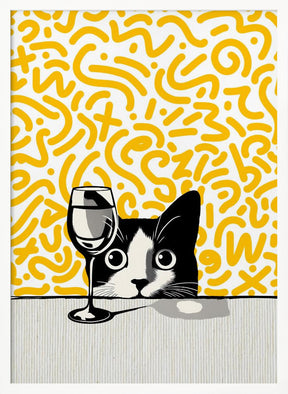 Cat and No Wine On Mustard Background Poster