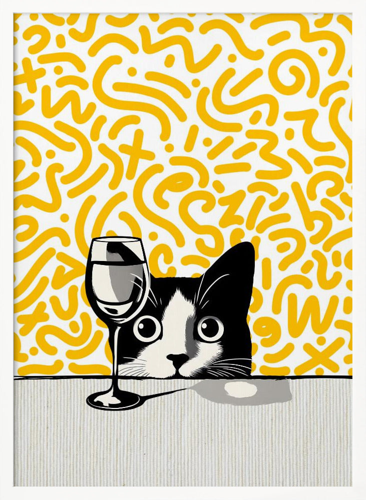 Cat and No Wine On Mustard Background Poster