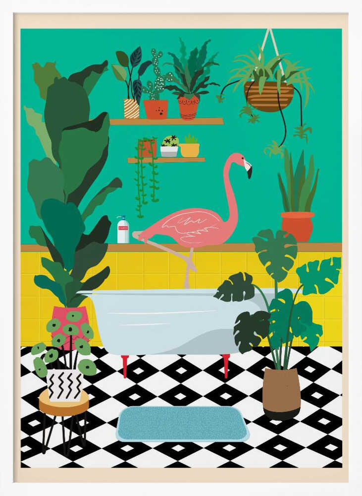 Flamingo Bathtime Poster