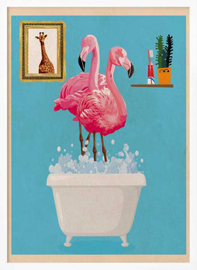 Flamingos In Bath Poster