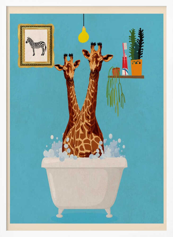 Giraffes In Bath Poster