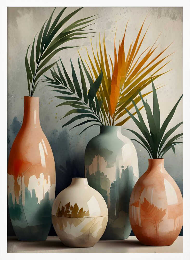 Tropical Vases In Watercolor Hues Poster