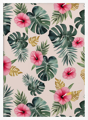 Monstera and Hibiscus Pattern Poster