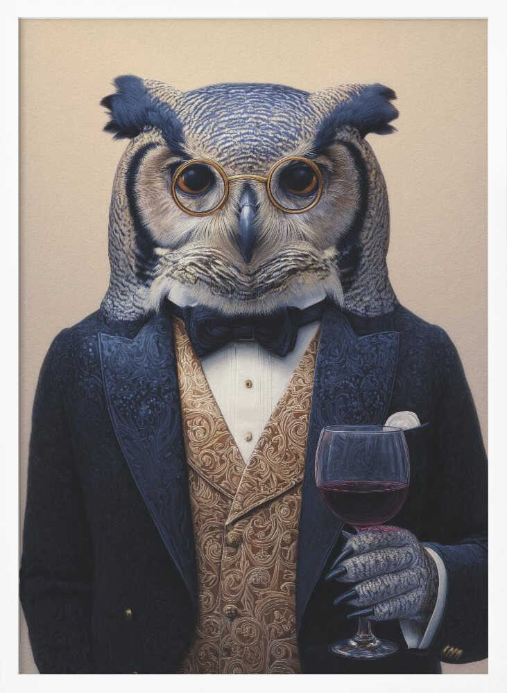 Owl In Midnight Blue Tuxedo Poster