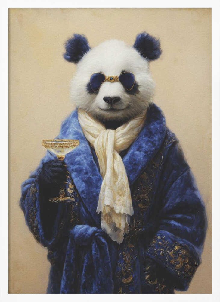 Panda In Blue Velvet Robe Poster
