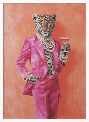 Leopard Dressed In Pink Satin Suit Poster