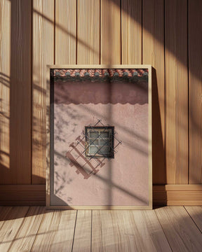 Rustic Pink Wall With A Vintage Window Poster