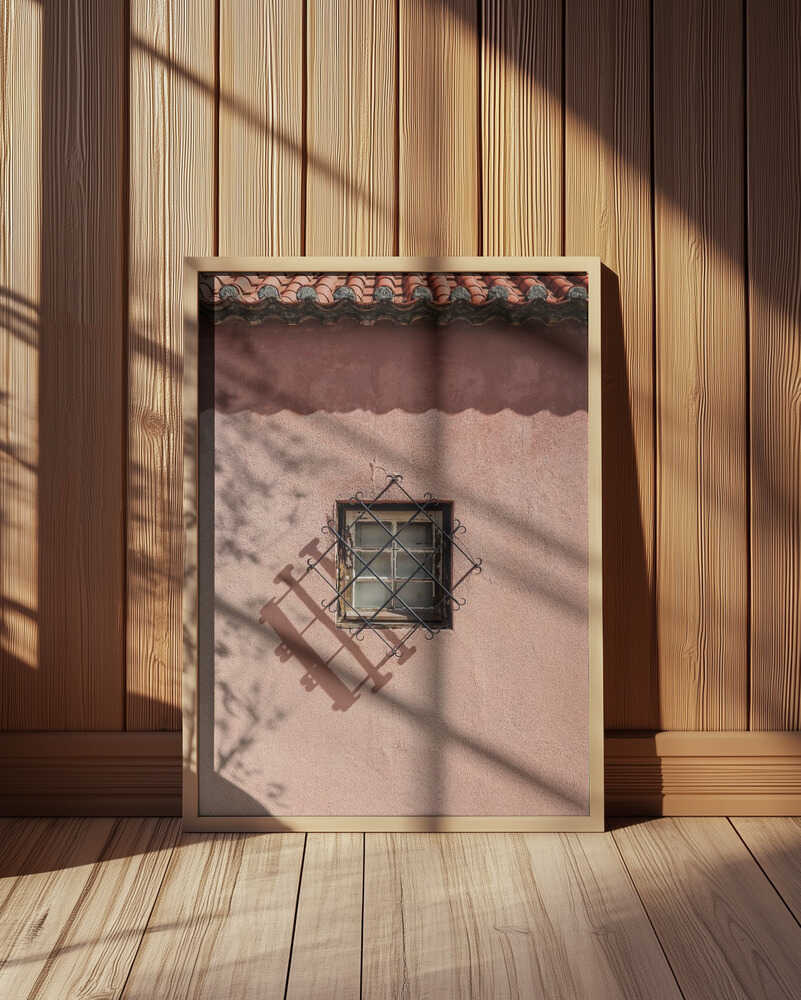 Rustic Pink Wall With A Vintage Window Poster