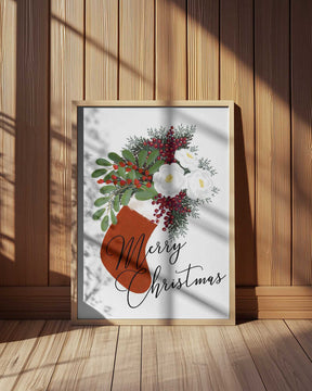 Floral Stocking Merry Christmas in white Poster