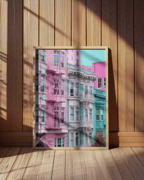 Pink and Blue Row Houses in San Francisco Poster