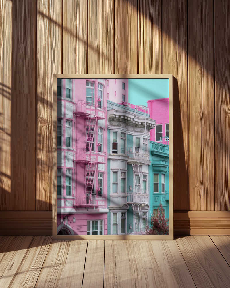 Pink and Blue Row Houses in San Francisco Poster