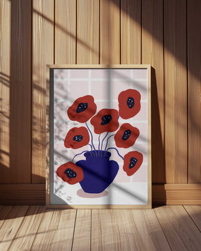 Red Poppies In a Vase Illustration Poster