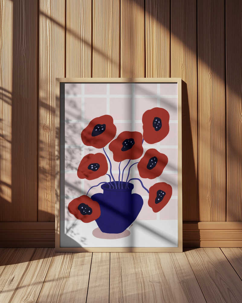 Red Poppies In a Vase Illustration Poster