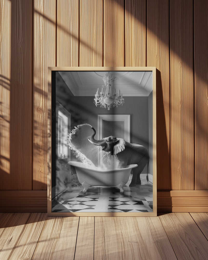 Joyful Elephant Bath Time Poster