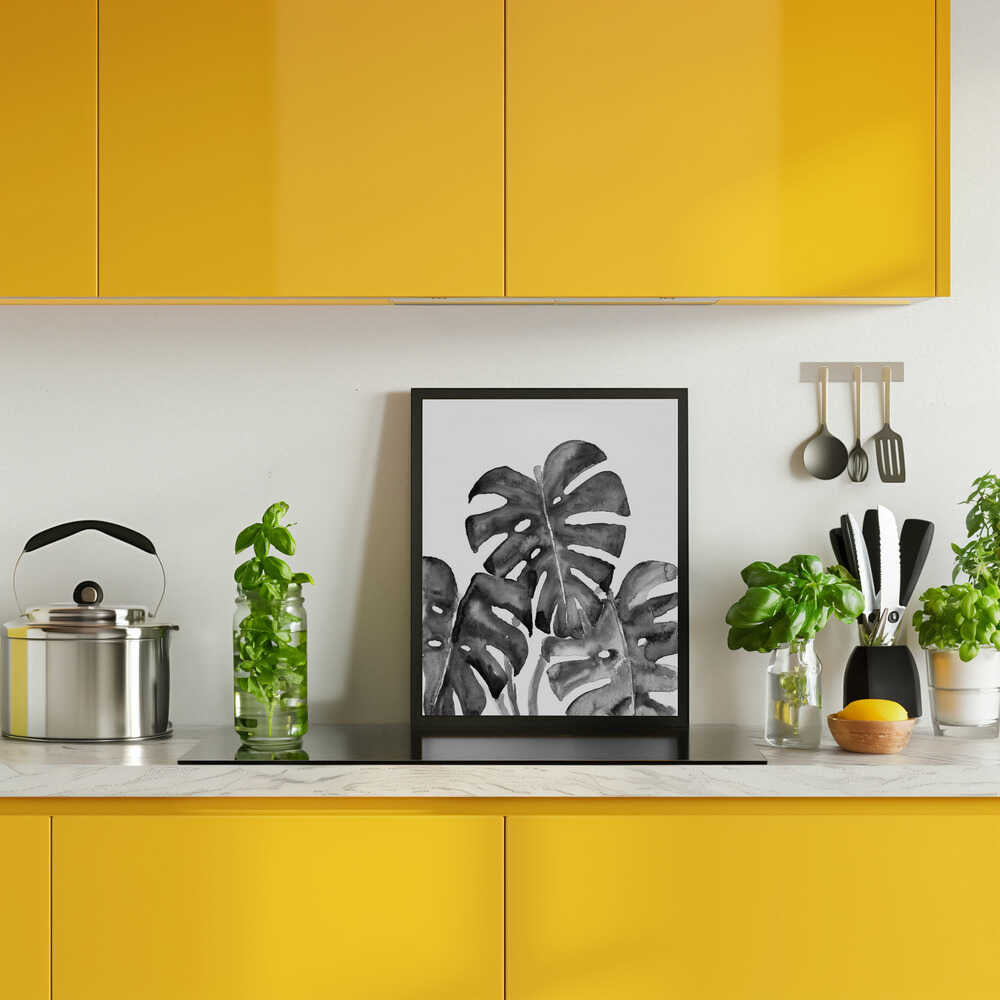 Monstera leaves in loose watercolor bw Poster