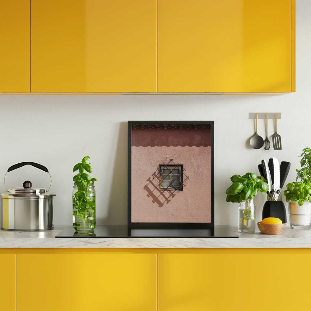Rustic Pink Wall With A Vintage Window Poster