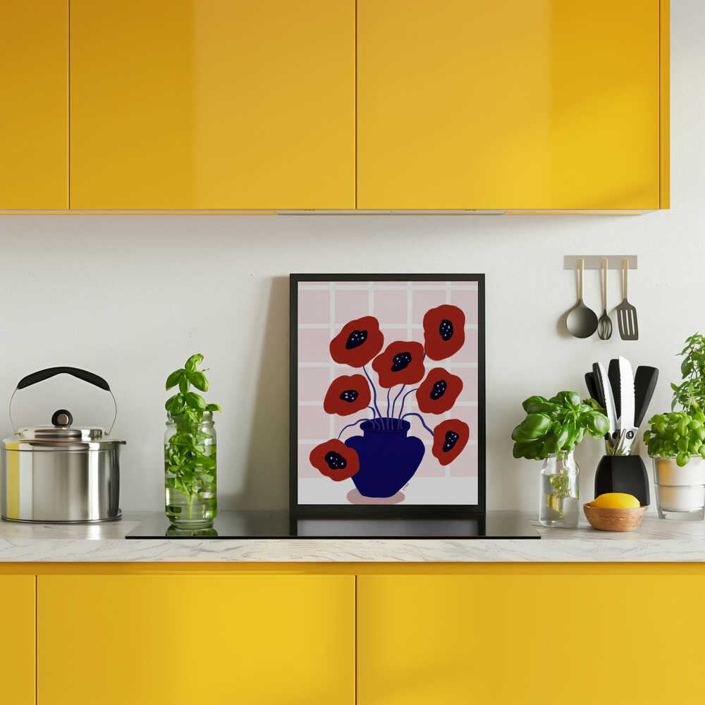 Red Poppies In a Vase Illustration Poster