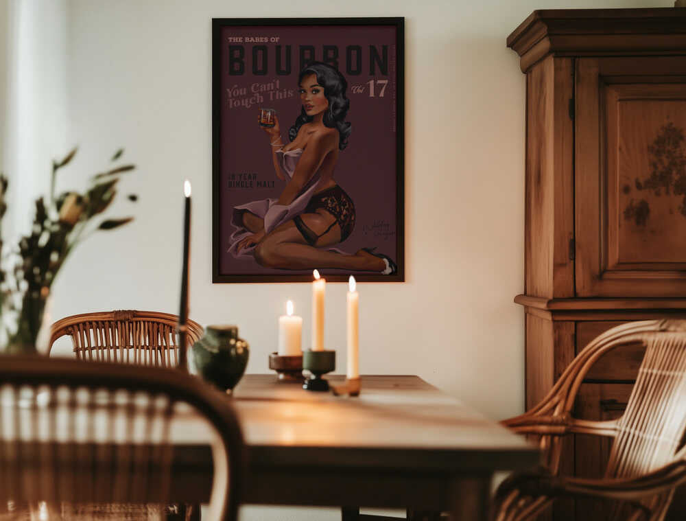 Babes of Bourbon Cant Touch This. Sexy Retro Pin Up Girl Whiskey Art Poster