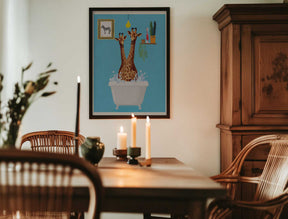 Giraffes In Bath Poster