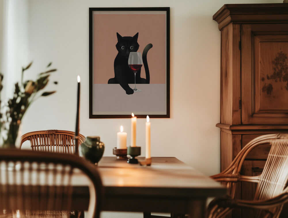 Cat &amp; Wine Poster
